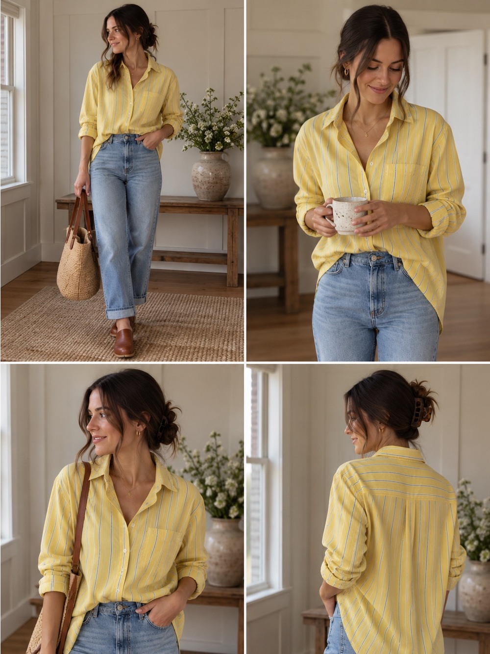 Ralph Lauren Yellow Button-Down Shirt with Blue & White Stripes